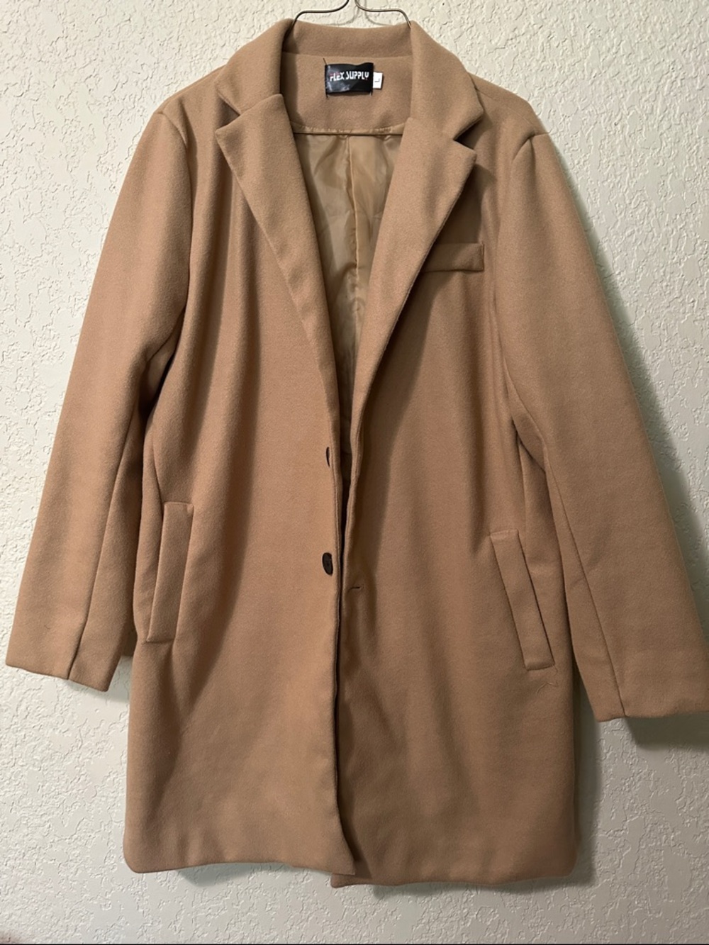 Flex Supply Camel Single-Breasted Trench/Pea Coat Size 6